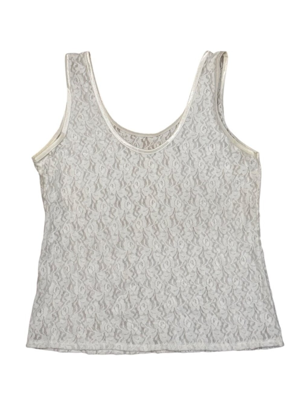 90s White Lace Trim Scoop Neck Tank Top Womens Cottagecore Stretch Sleeveless Vi